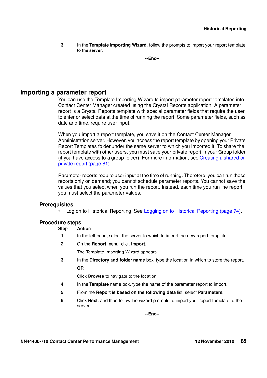 Avaya NN44400-710 manual Importing a parameter report 