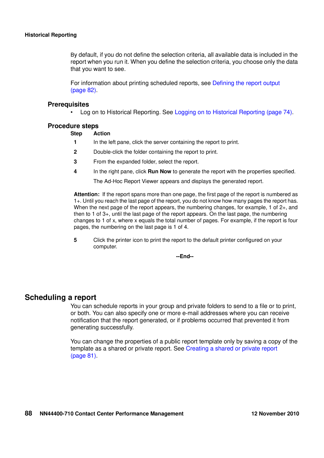 Avaya NN44400-710 manual Scheduling a report 