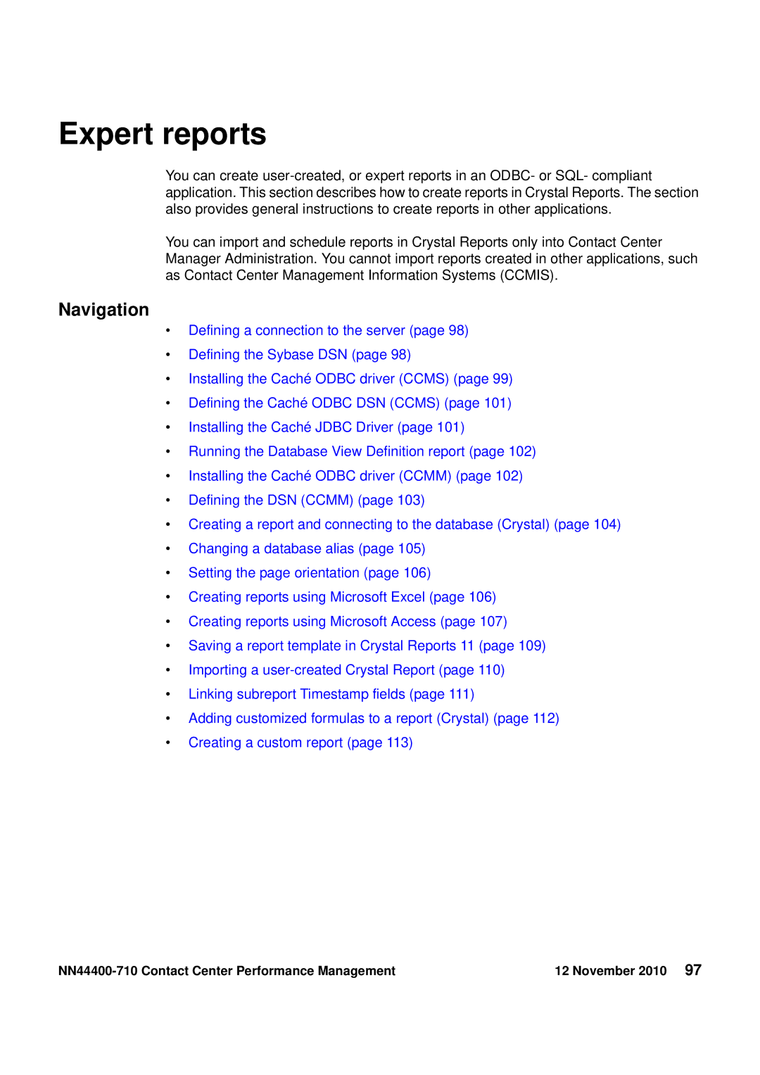 Avaya NN44400-710 manual Expert reports, Navigation 