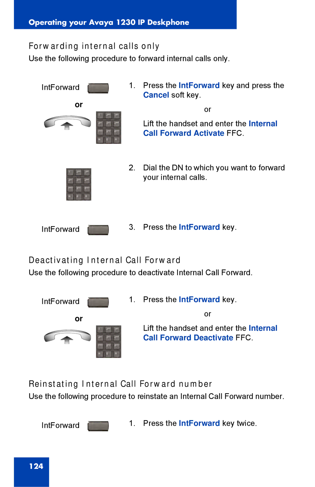 Avaya NTYS20DC70E6, 1230 manual Forwarding internal calls only, Deactivating Internal Call Forward 