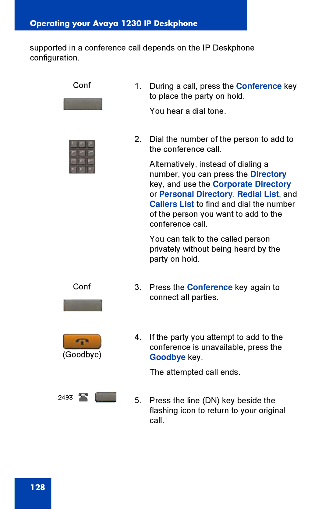 Avaya NTYS20DC70E6, 1230 manual Key, and use the Corporate Directory, Or Personal Directory , Redial List 