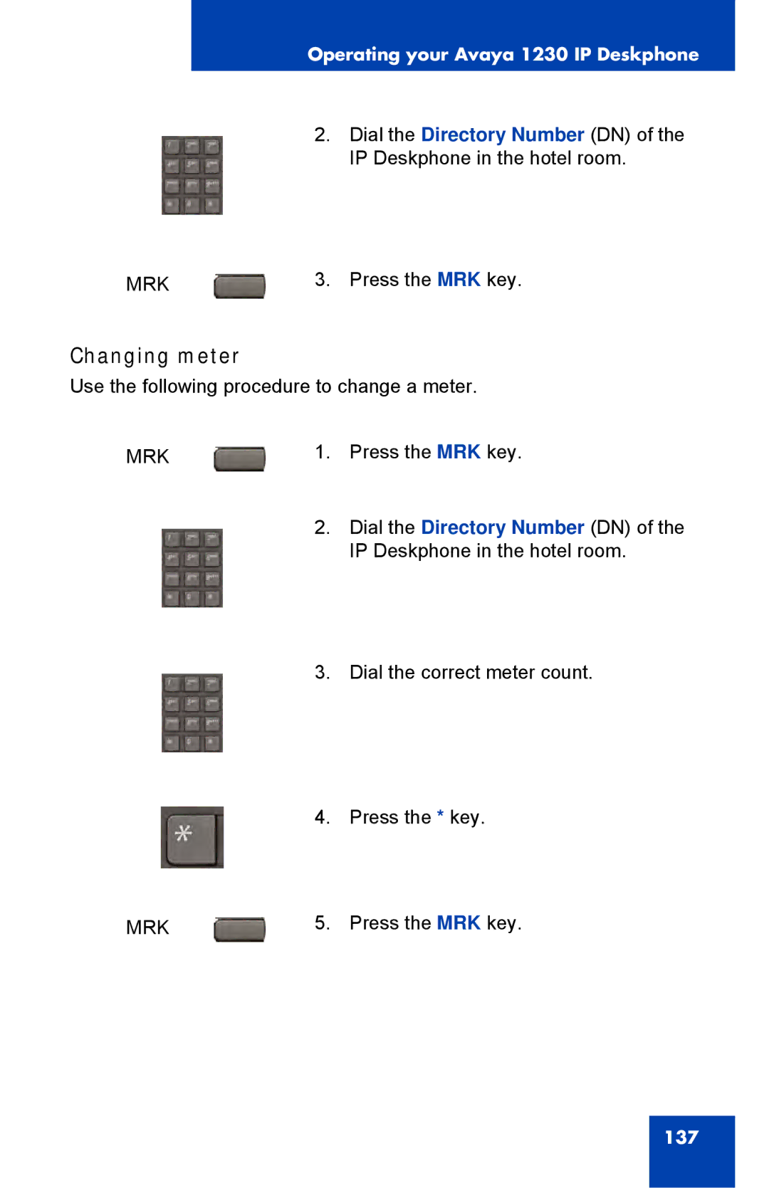 Avaya 1230, NTYS20DC70E6 manual Changing meter 