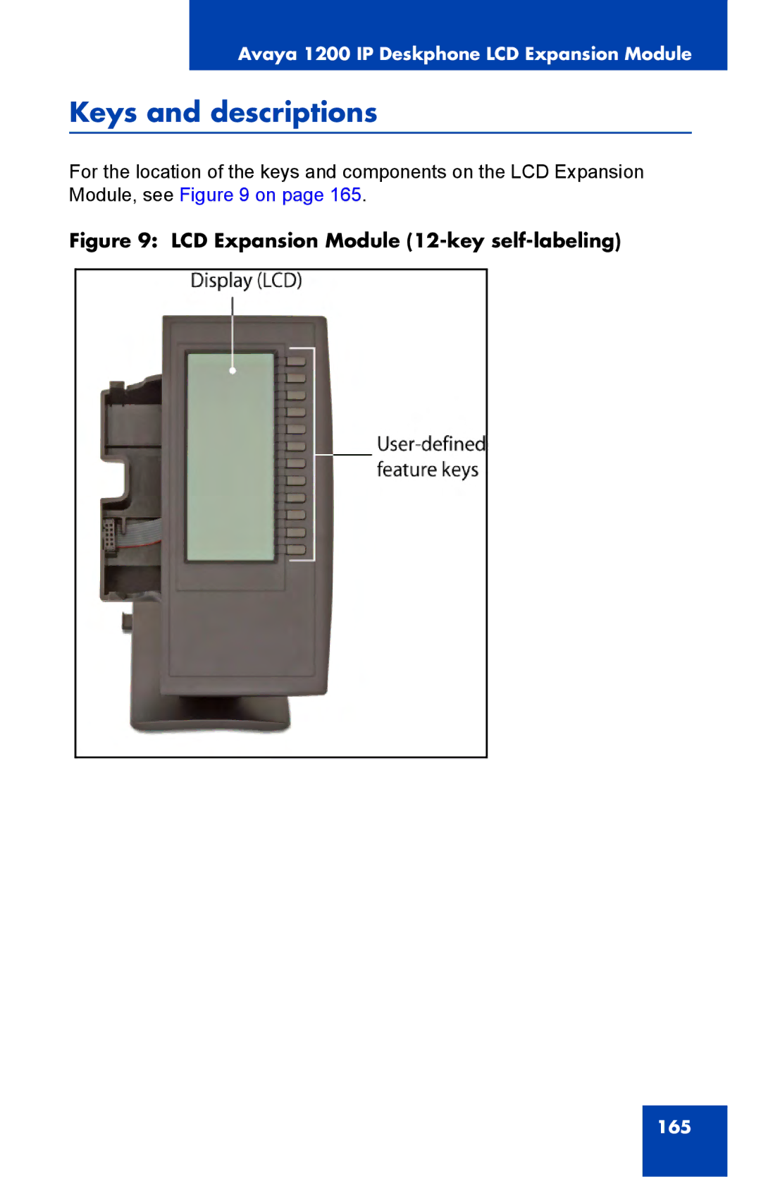 Avaya 1230, NTYS20DC70E6 manual Keys and descriptions, LCD Expansion Module 12-key self-labeling 