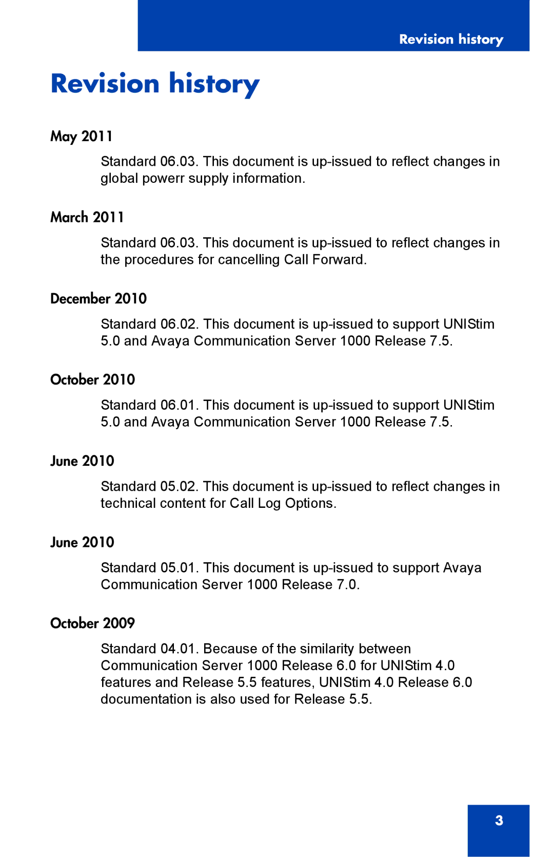 Avaya 1230, NTYS20DC70E6 manual Revision history 