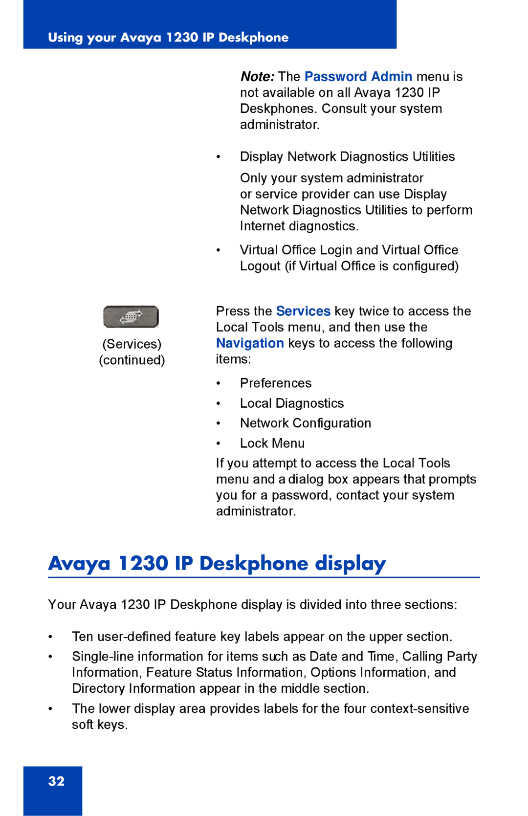 Avaya NTYS20DC70E6 manual Avaya 1230 IP Deskphone display 