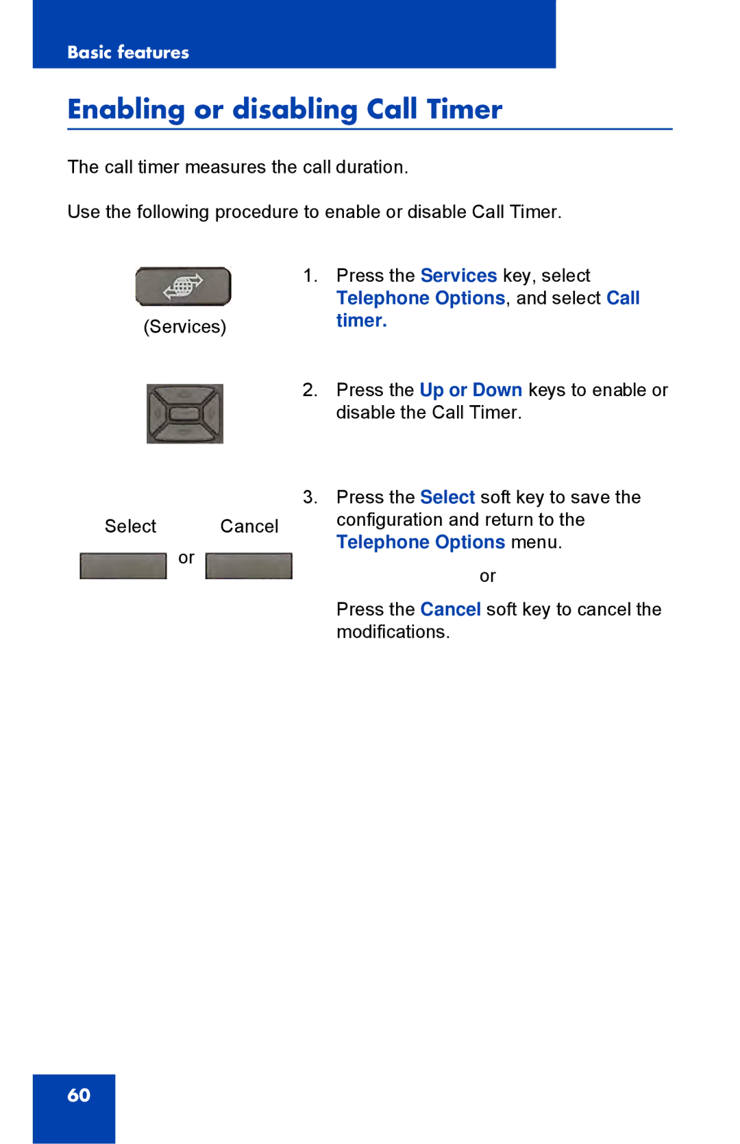 Avaya NTYS20DC70E6, 1230 manual Enabling or disabling Call Timer, Telephone Options, and select Call 