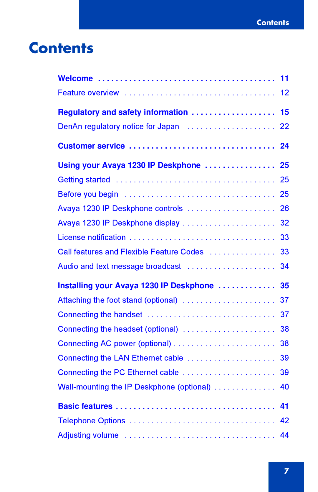 Avaya 1230, NTYS20DC70E6 manual Contents 