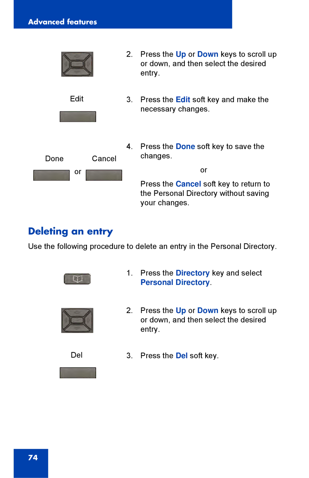 Avaya NTYS20DC70E6, 1230 manual Deleting an entry 