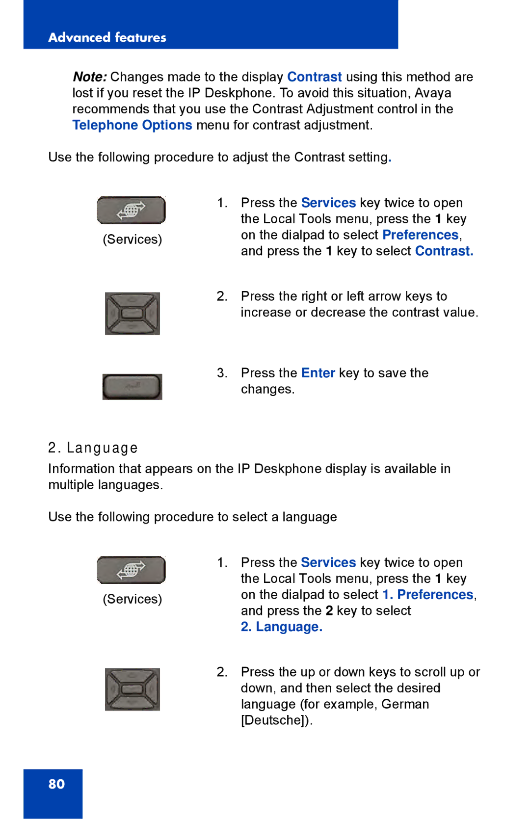 Avaya NTYS20DC70E6, 1230 manual Language 