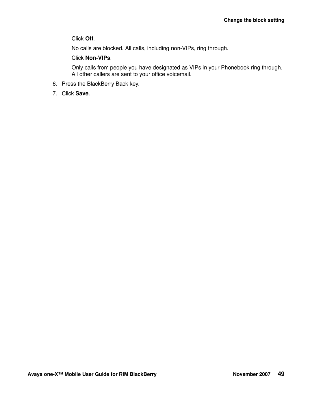 Avaya One-X for RIM Blackberry manual Click Non-VIPs 