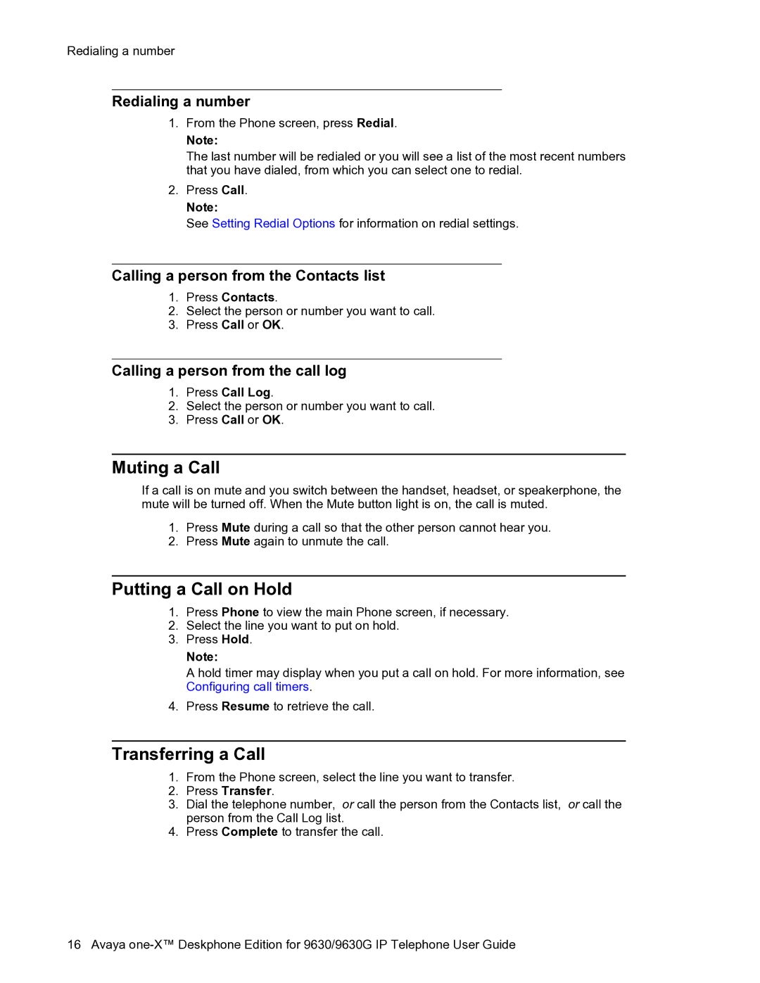 Avaya one-X manual Muting a Call, Putting a Call on Hold, Transferring a Call 