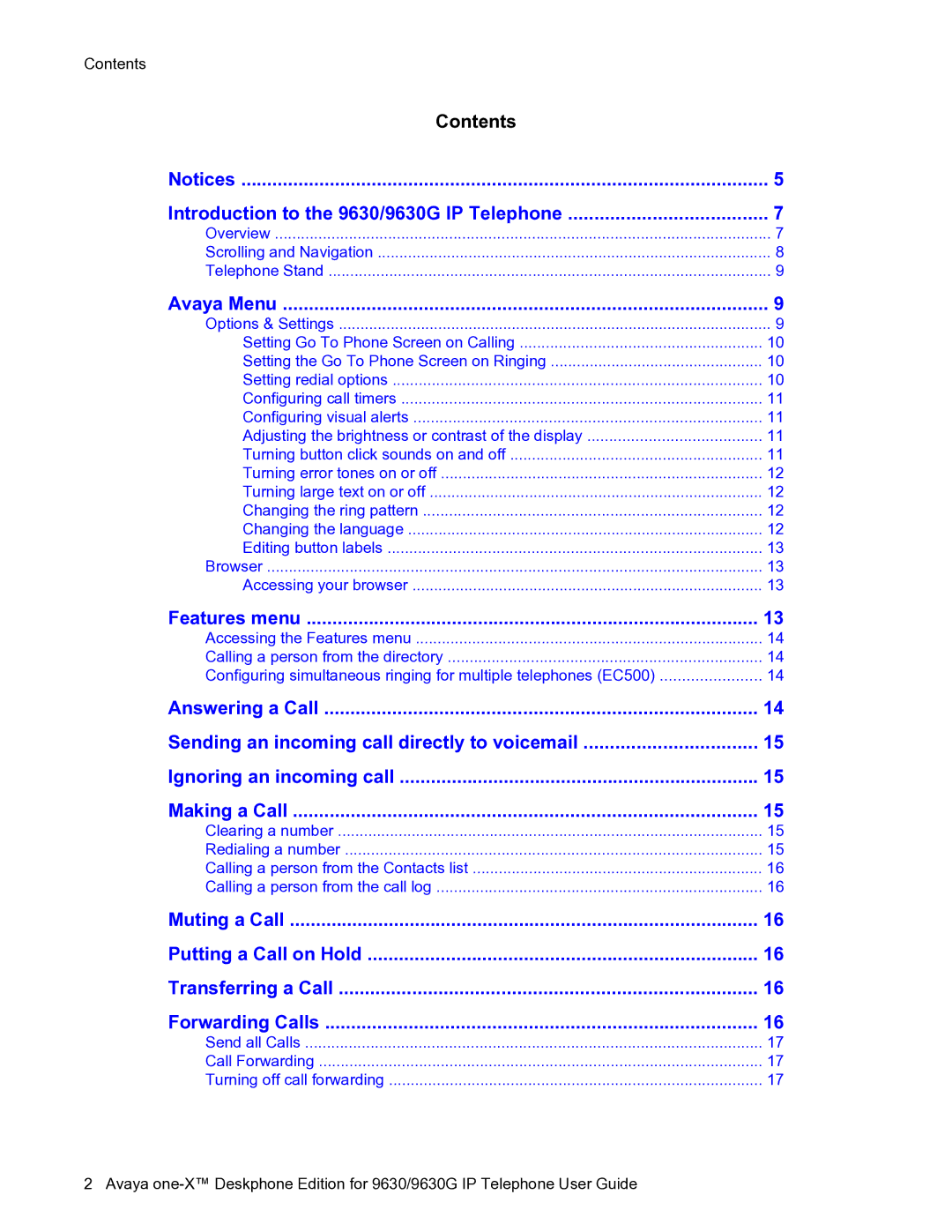 Avaya one-X manual Contents Introduction to the 9630/9630G IP Telephone 