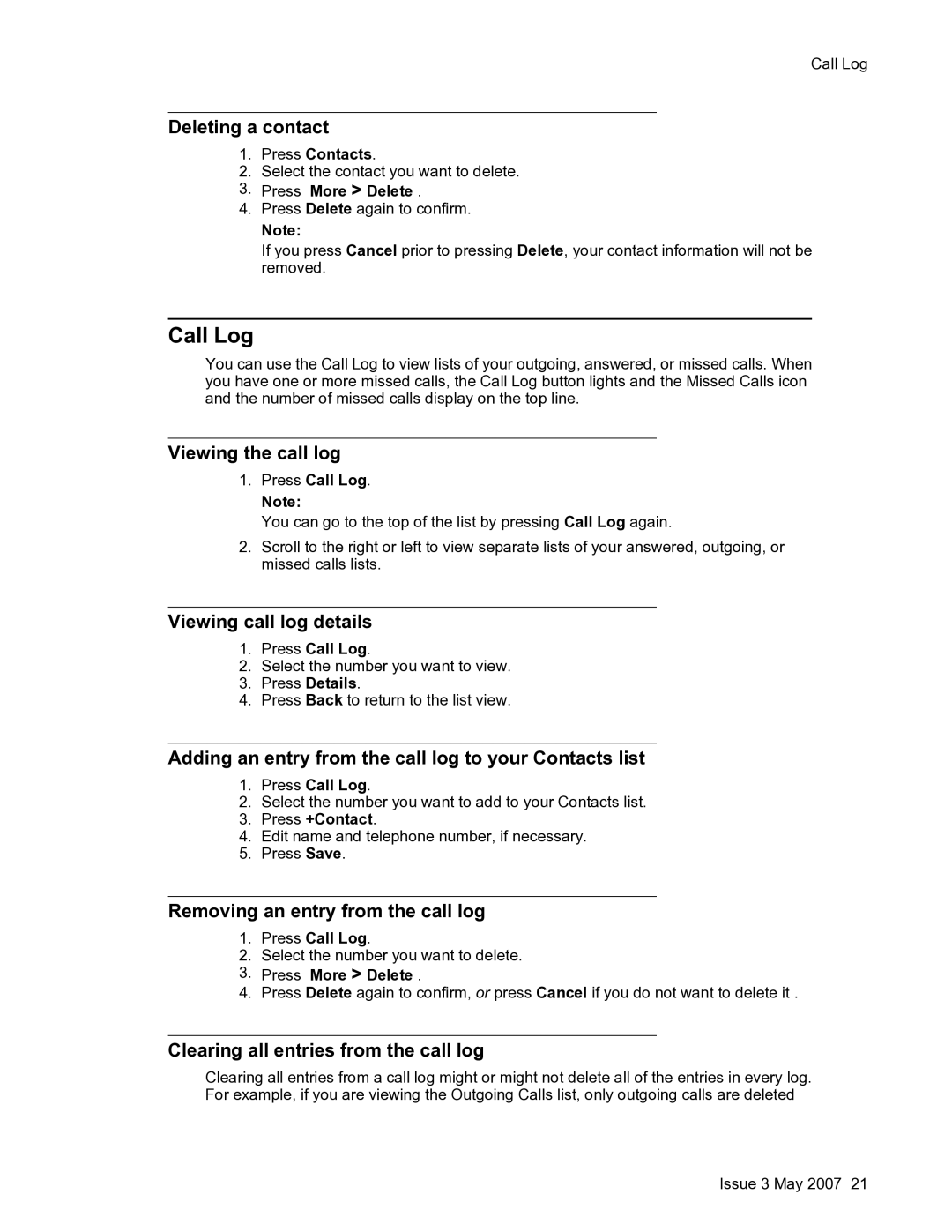 Avaya one-X manual Call Log 