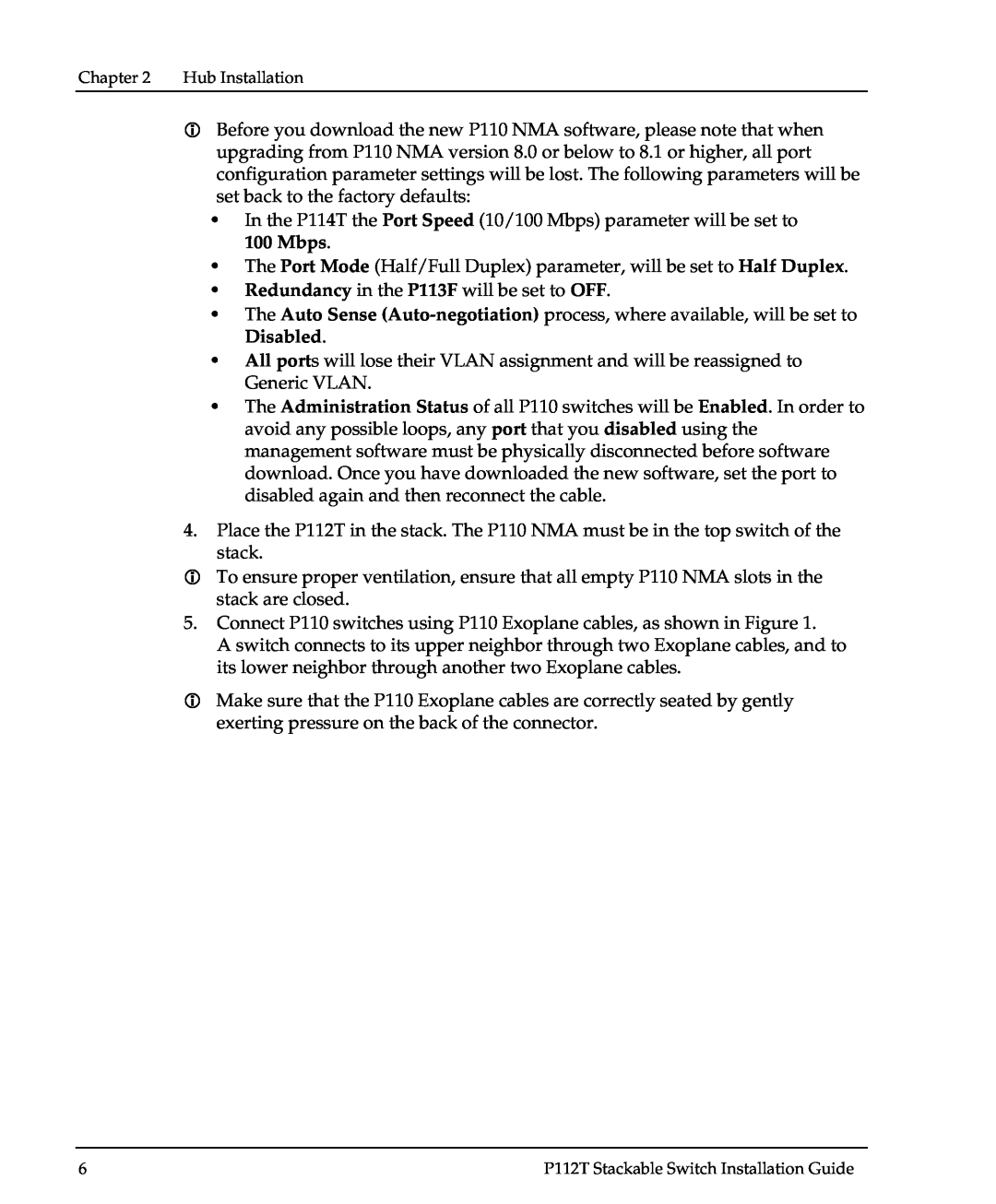 Avaya P112T manual The Port Mode Half/Full Duplex parameter, will be set to Half Duplex 