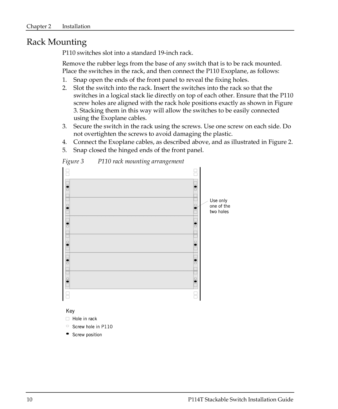 Avaya P114T manual Rack Mounting, P110 rack mounting arrangement 