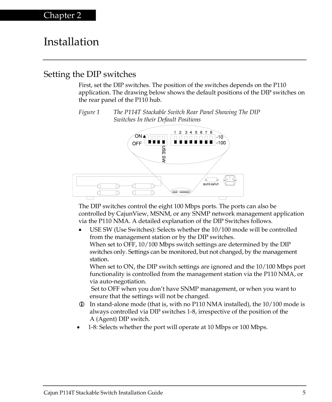 Avaya P114T manual Installation, Setting the DIP switches 