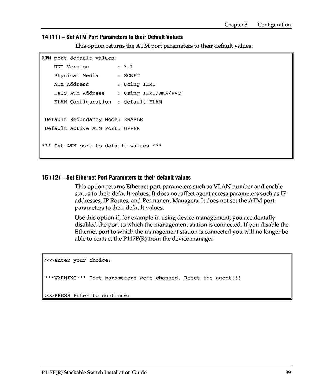 Avaya P117F(R) manual 14 11 - Set ATM Port Parameters to their Default Values 
