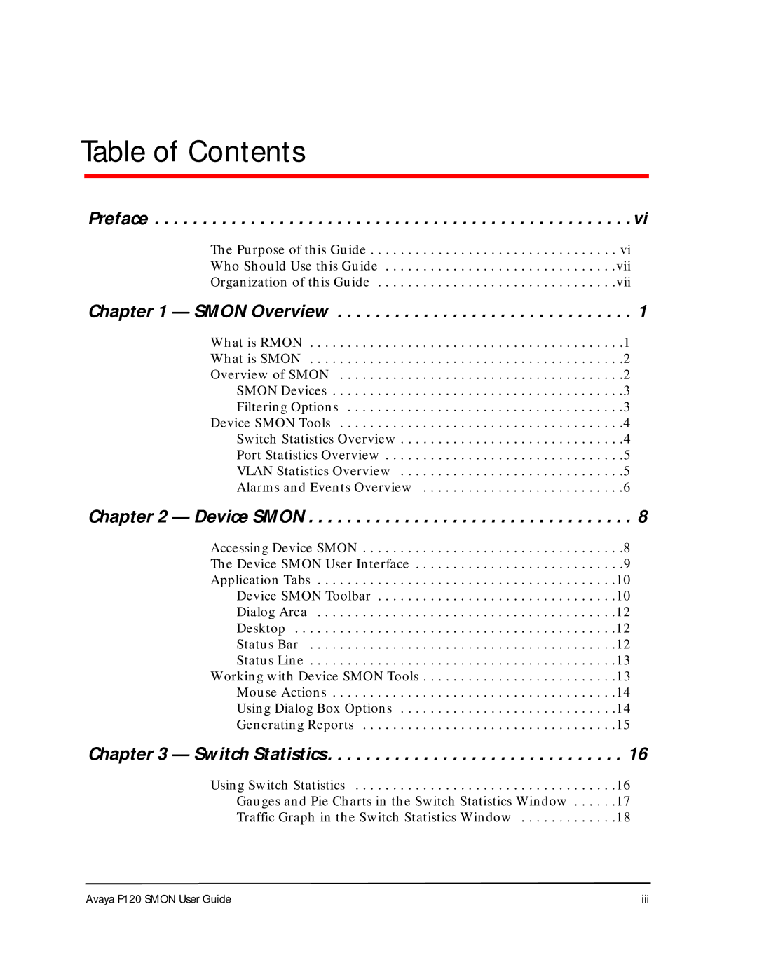 Avaya P120 SMON manual Table of Contents 