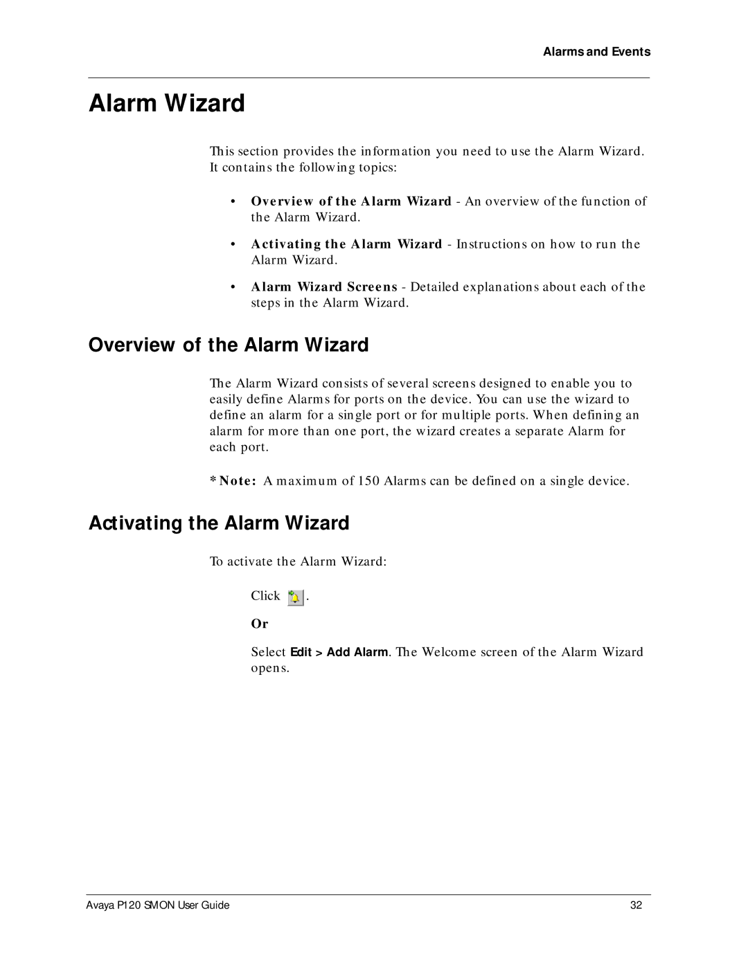 Avaya P120 SMON manual Overview of the Alarm Wizard, Activating the Alarm Wizard 