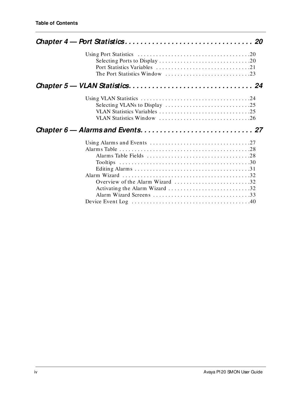 Avaya P120 SMON manual Port Statistics 