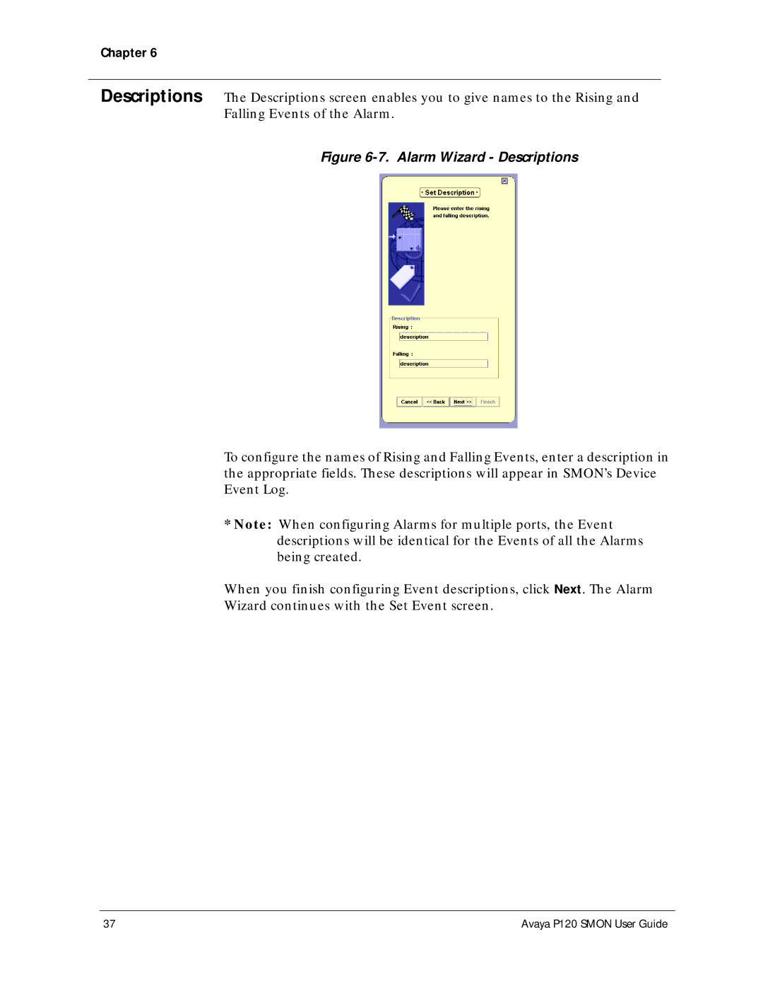 Avaya P120 SMON manual Alarm Wizard Descriptions 