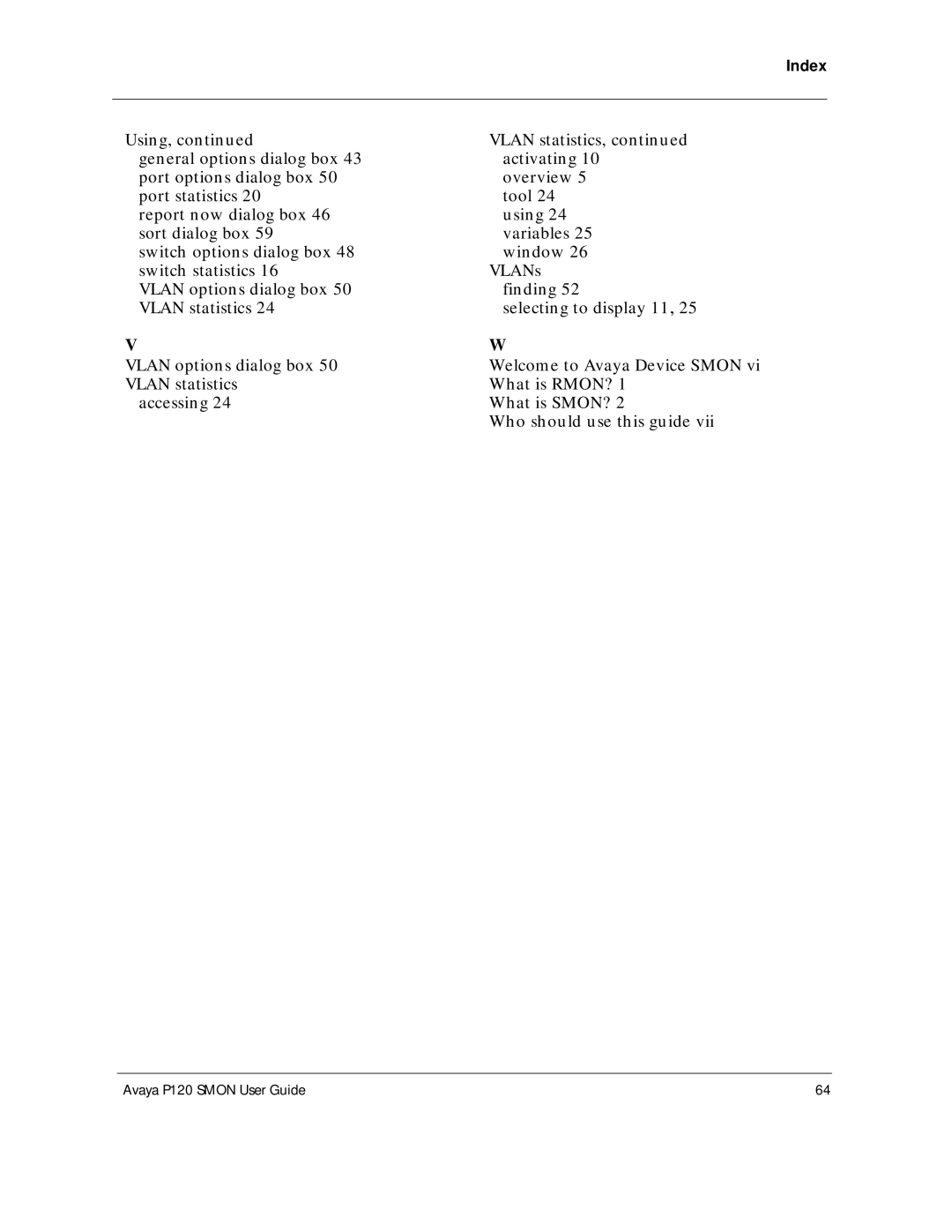 Avaya P120 SMON manual Index 