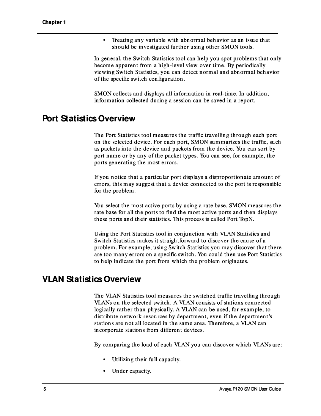 Avaya P120 SMON manual Port Statistics Overview, VLAN Statistics Overview 
