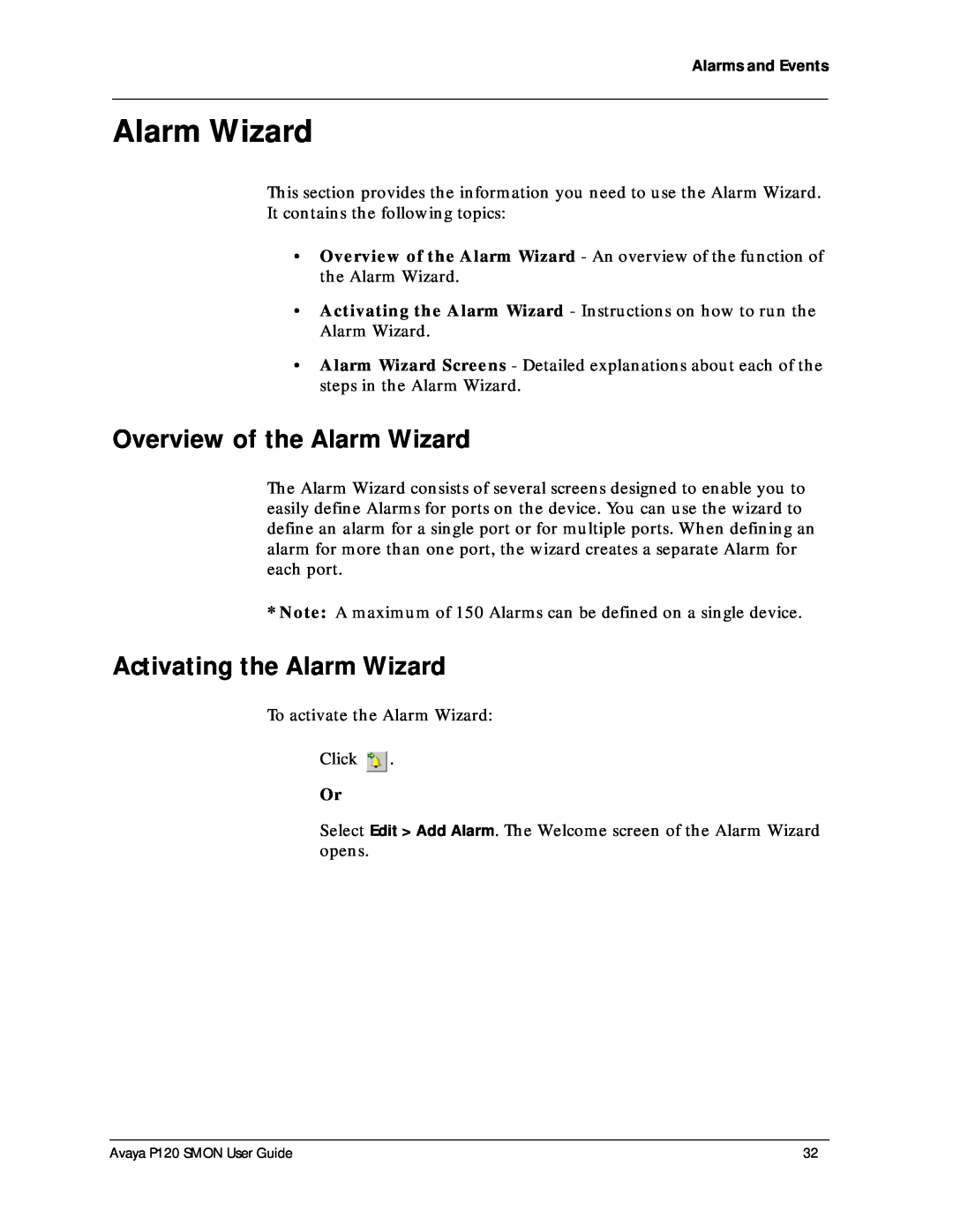 Avaya P120 SMON manual Overview of the Alarm Wizard, Activating the Alarm Wizard 