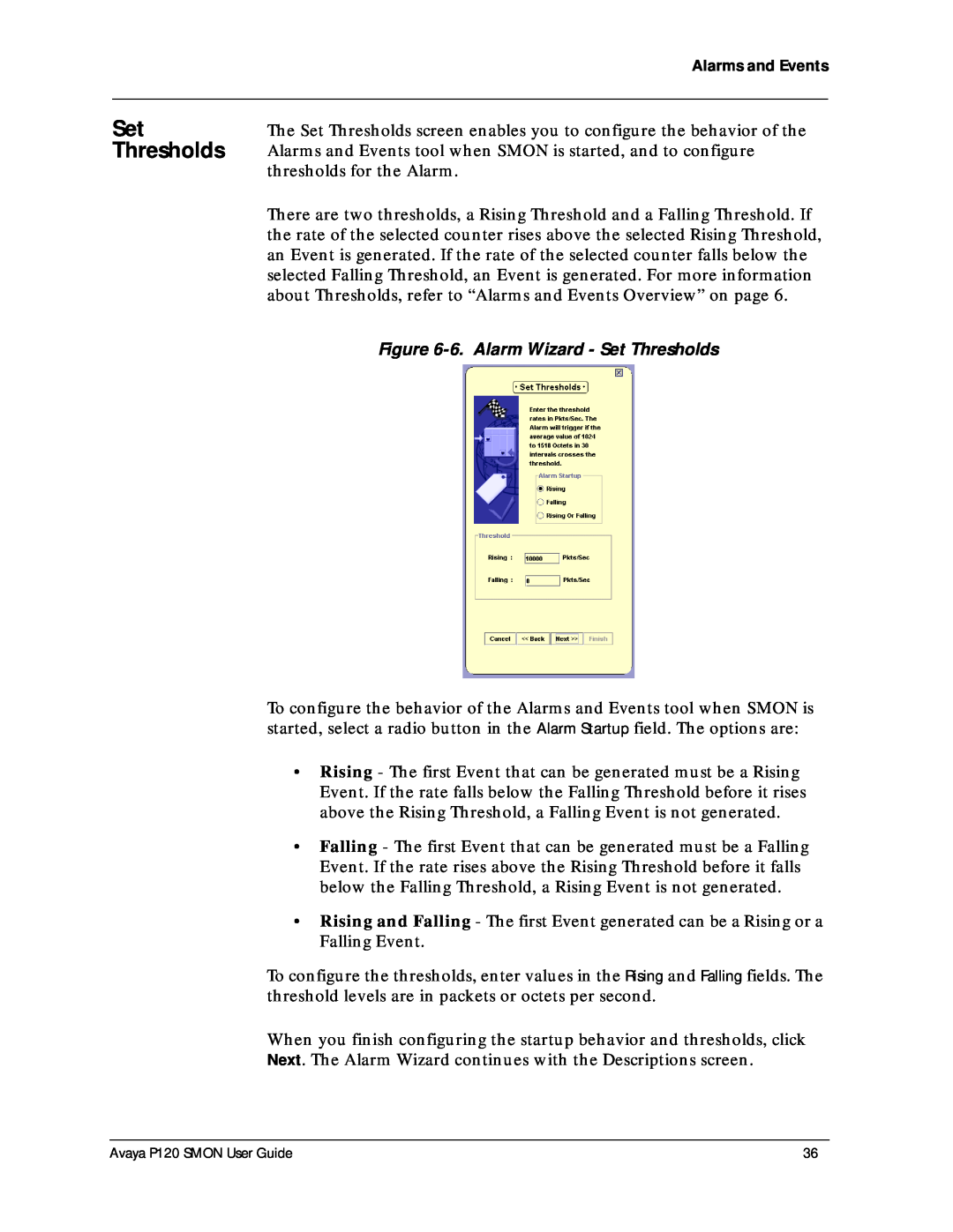 Avaya P120 SMON manual 6. Alarm Wizard - Set Thresholds 