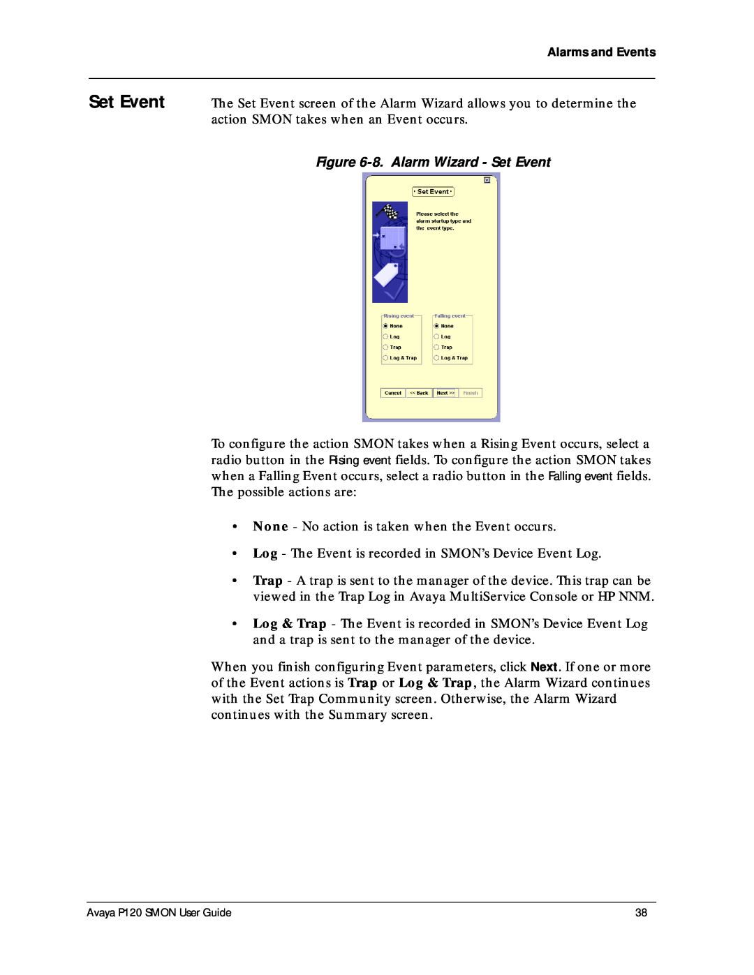 Avaya P120 SMON manual 8. Alarm Wizard - Set Event 