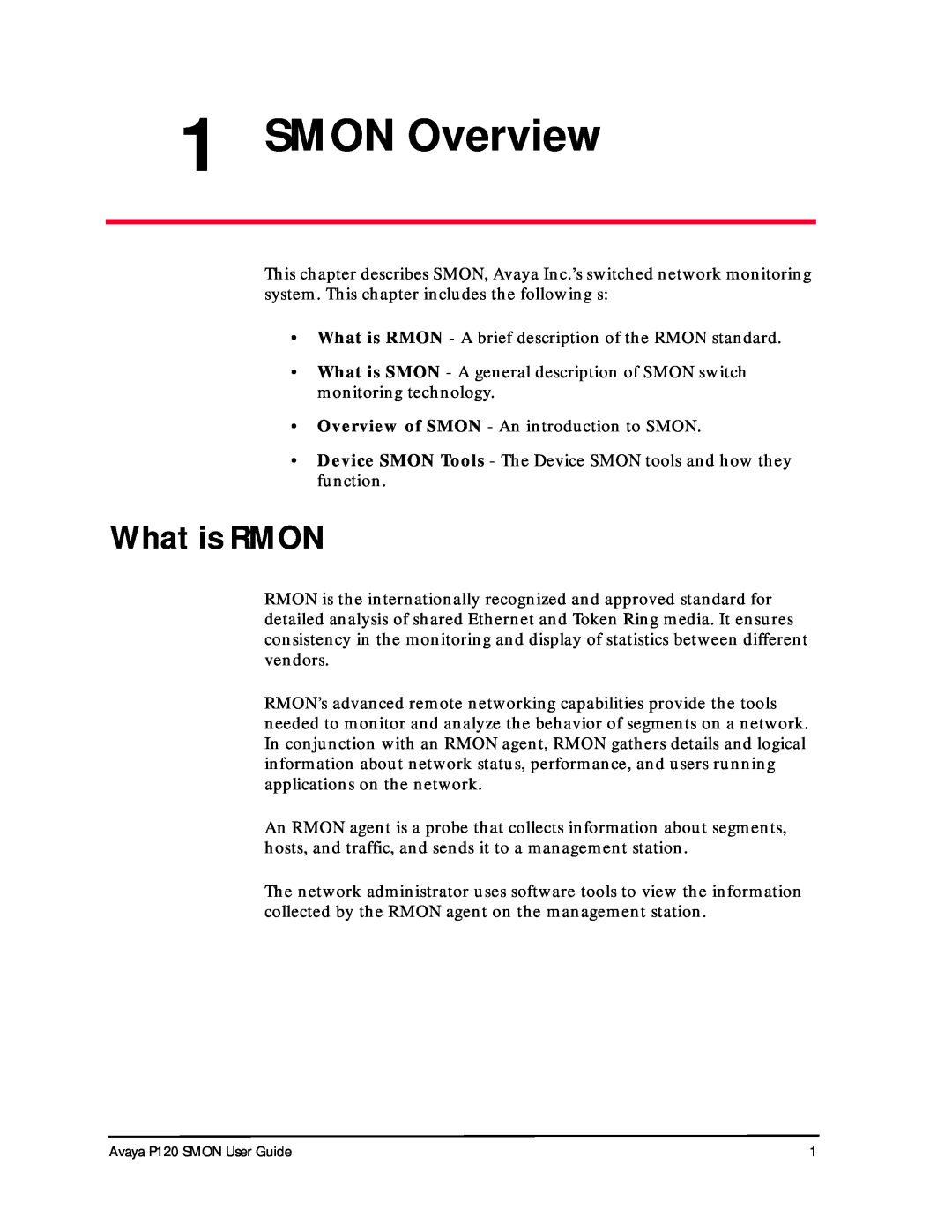 Avaya P120 SMON manual SMON Overview, What is RMON 