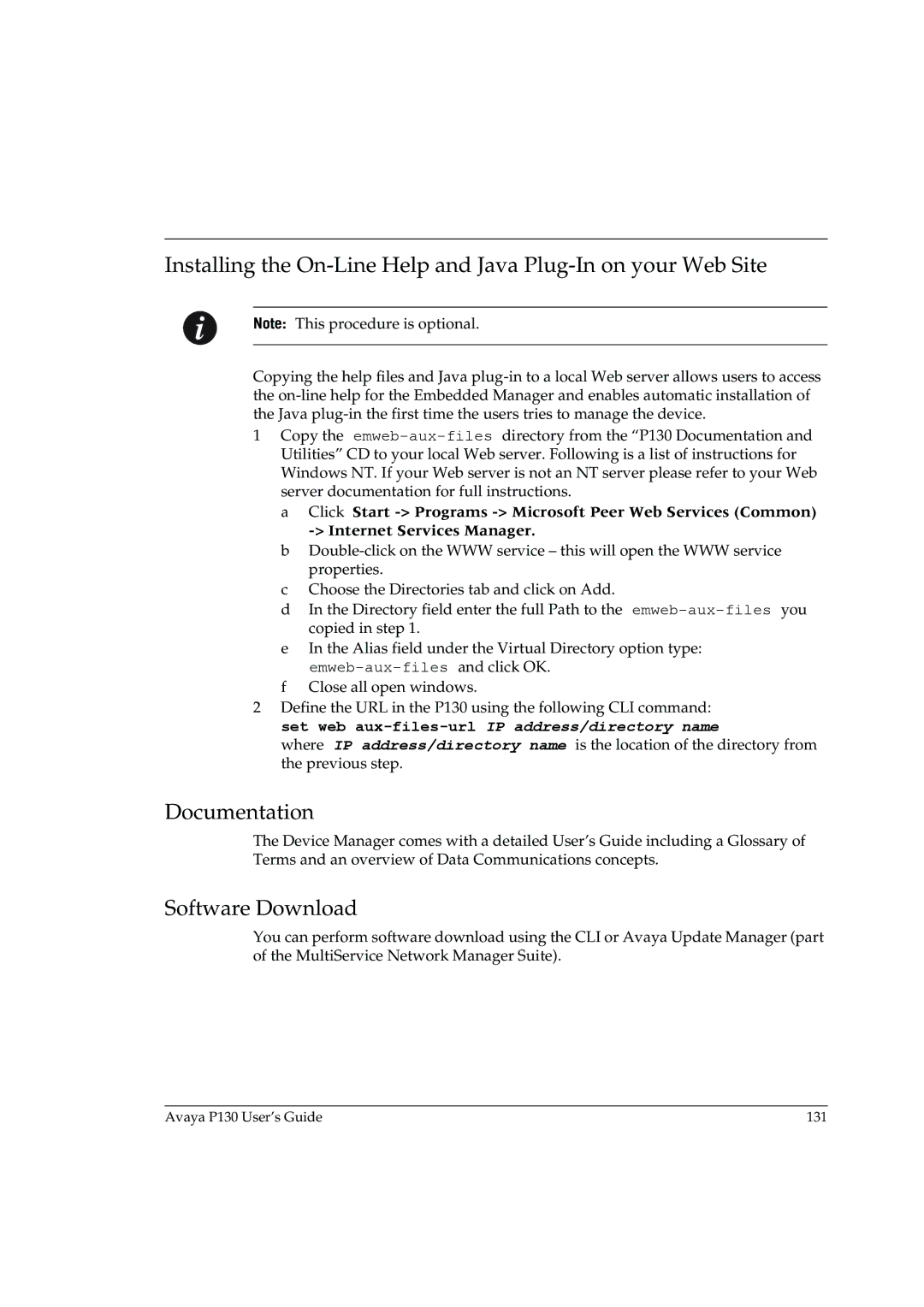Avaya P130 manual Documentation, Software Download 