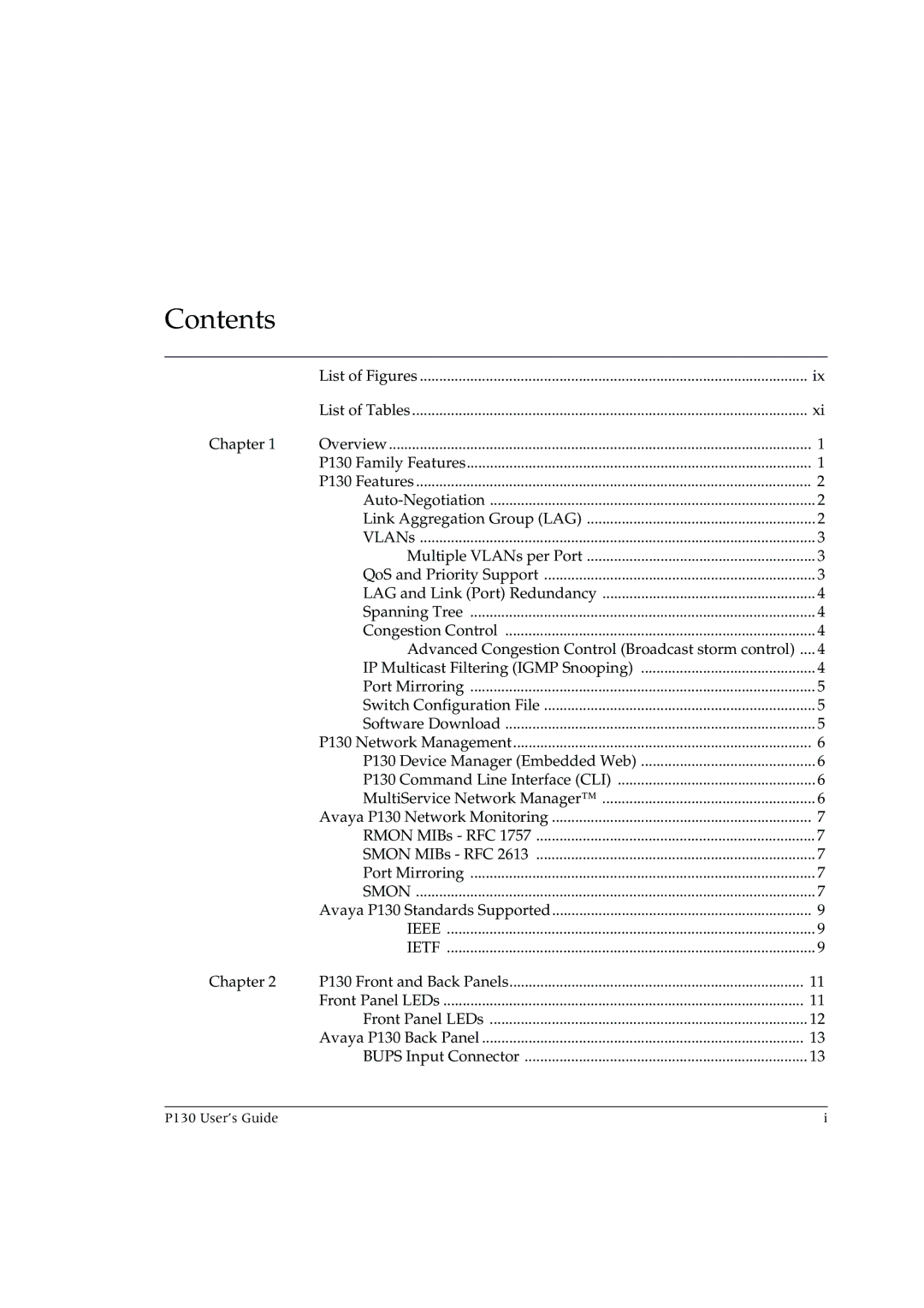 Avaya P130 manual Contents 