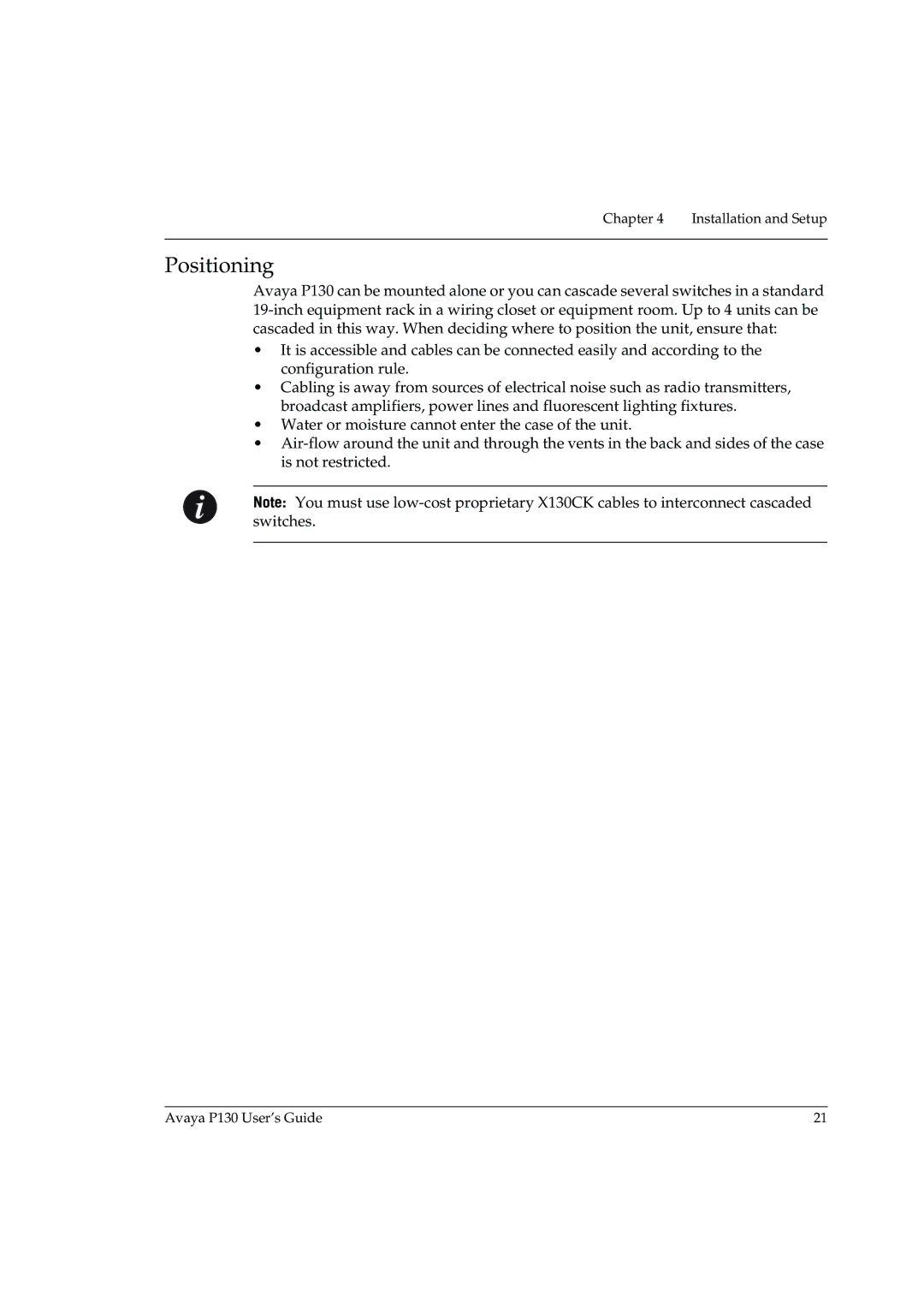 Avaya P130 manual Positioning 