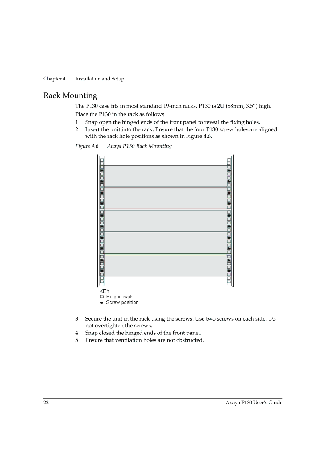 Avaya manual Avaya P130 Rack Mounting 