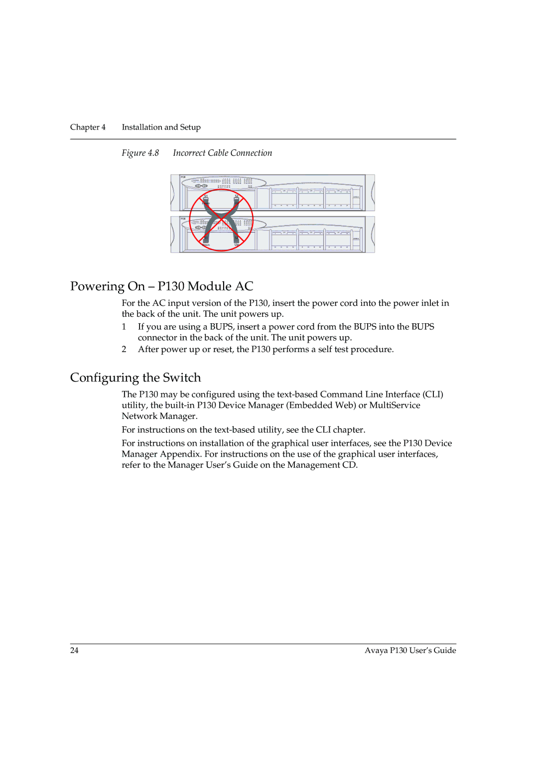 Avaya manual Powering On P130 Module AC, Configuring the Switch 