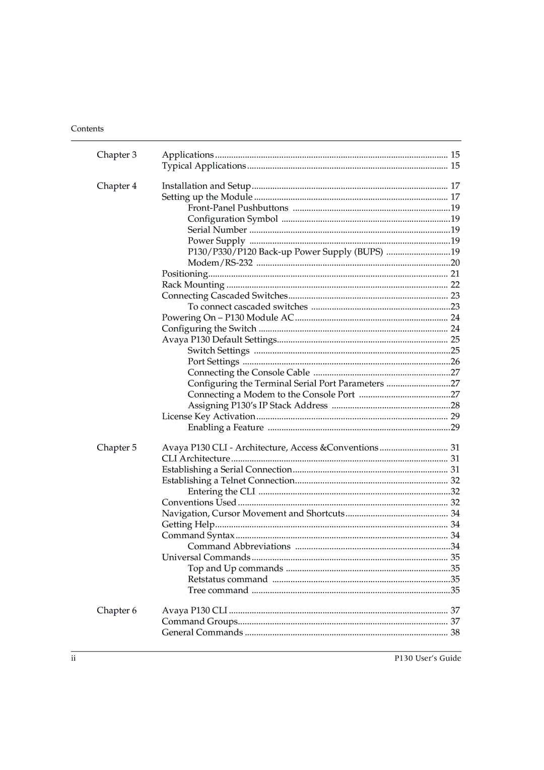 Avaya P130 manual Contents 