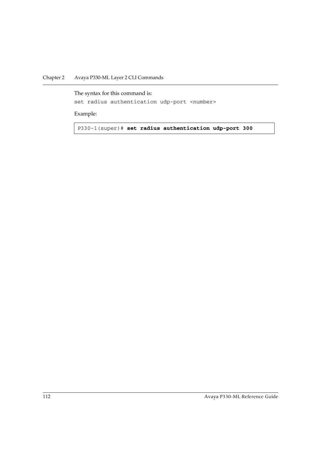 Avaya P330-ML-ML manual P330-1super#set radius authentication udp-port 