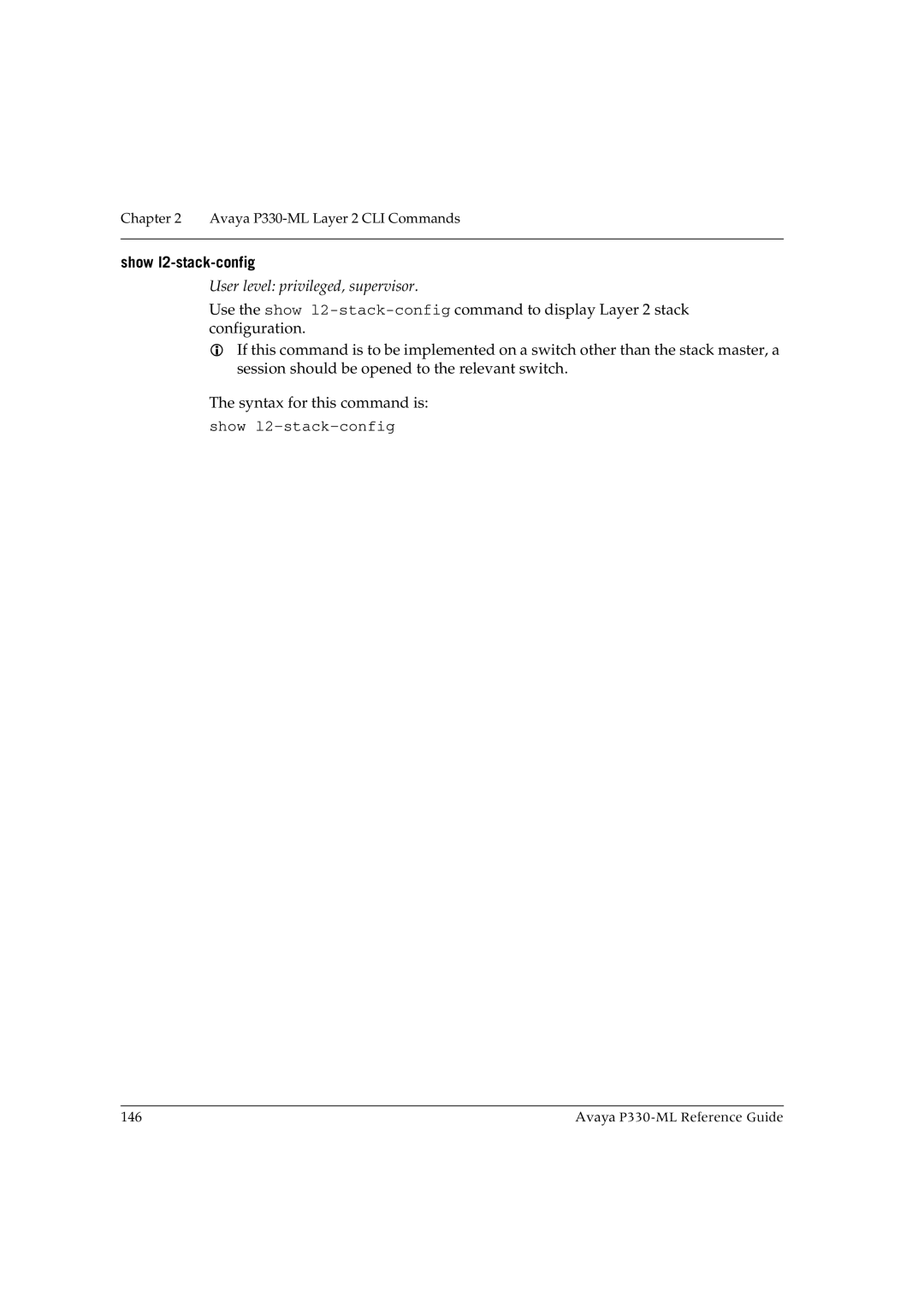 Avaya P330-ML-ML manual Show l2-stack-config 