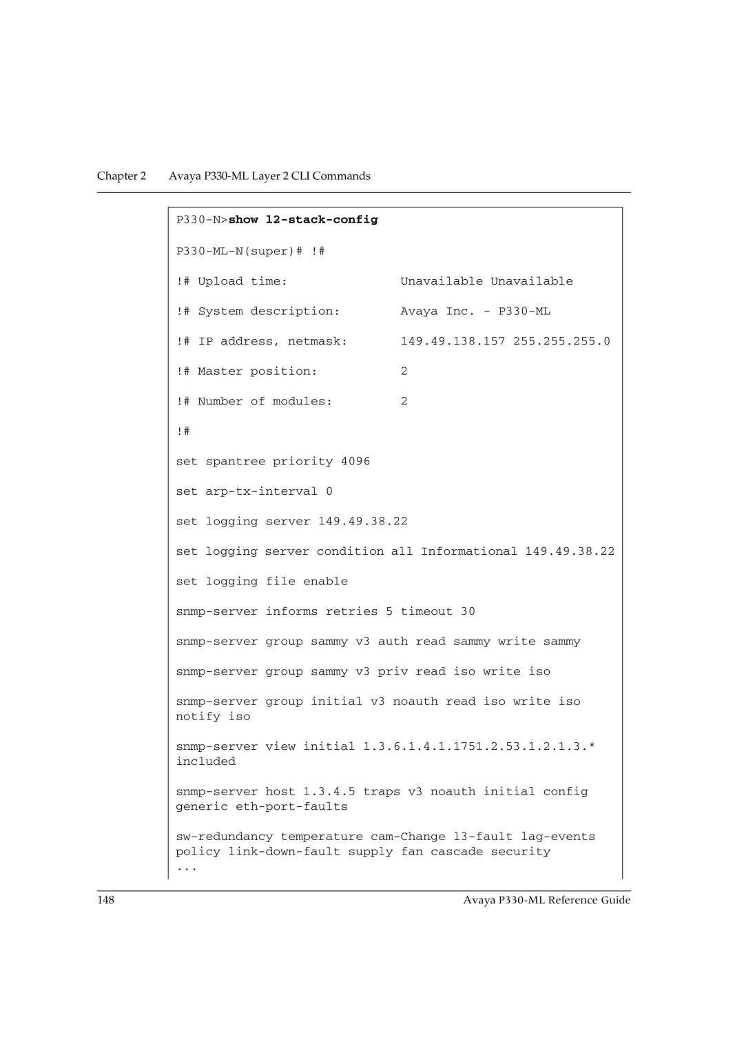 Avaya P330-ML-ML manual P330-Nshow l2-stack-config 