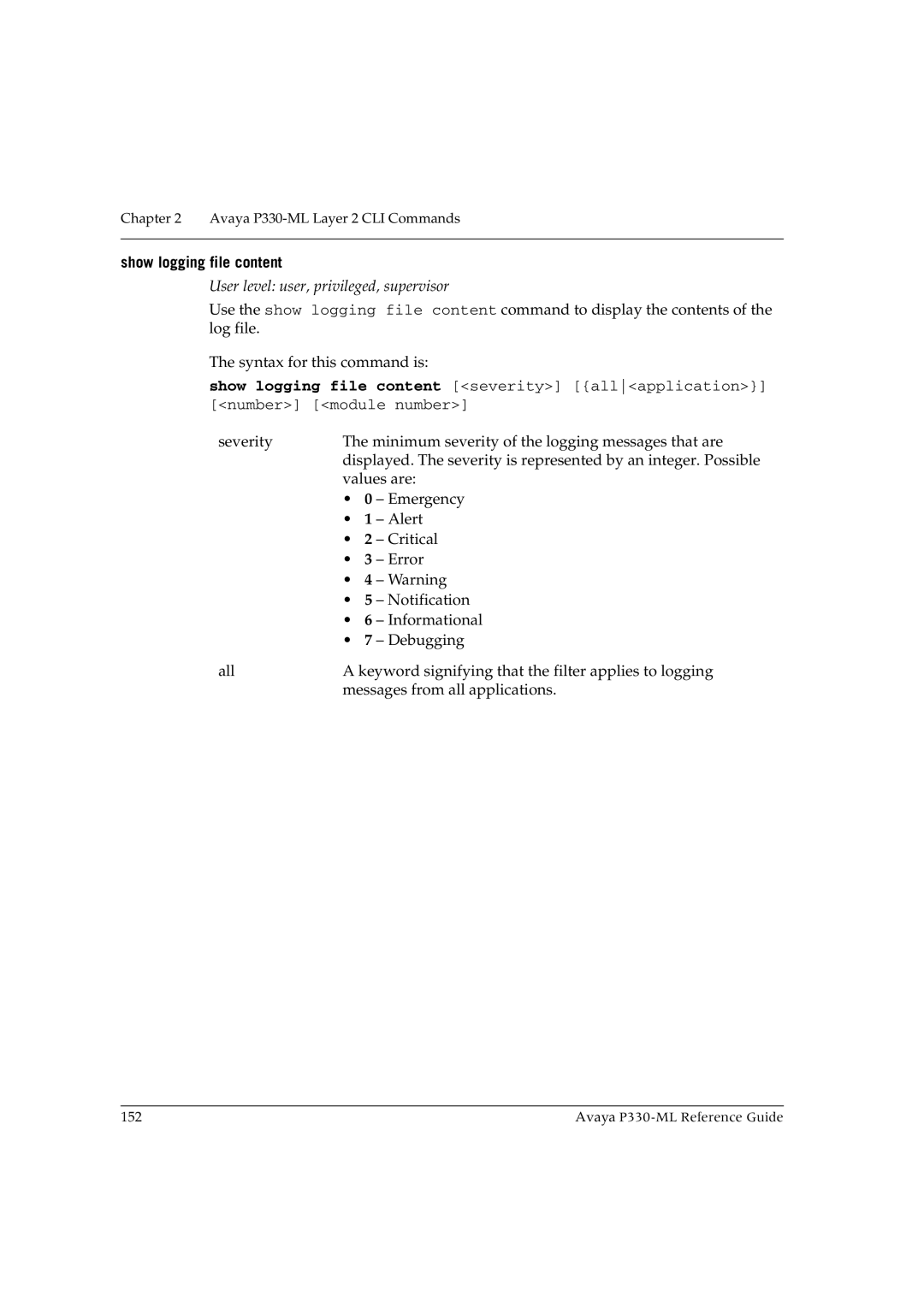 Avaya P330-ML-ML manual Show logging file content 