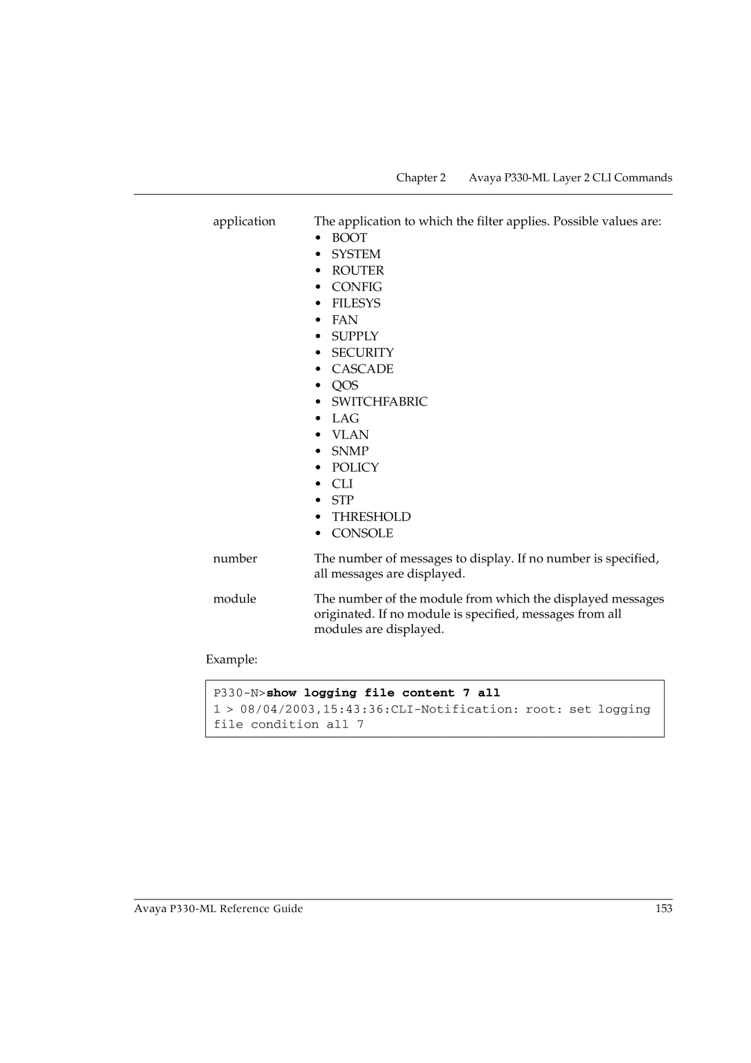 Avaya P330-ML-ML manual P330-Nshow logging file content 7 all 