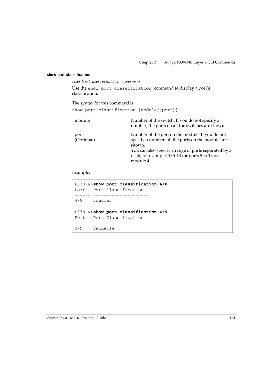 Avaya P330-ML-ML manual Show port classification, P330-Nshow port classification 4/8 Port Port Classification 