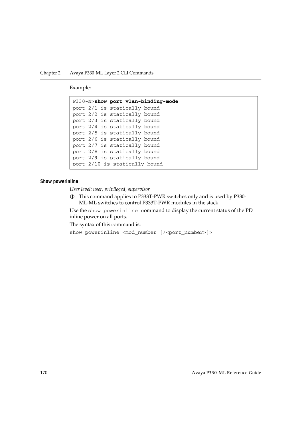 Avaya P330-ML-ML manual Show powerinline 