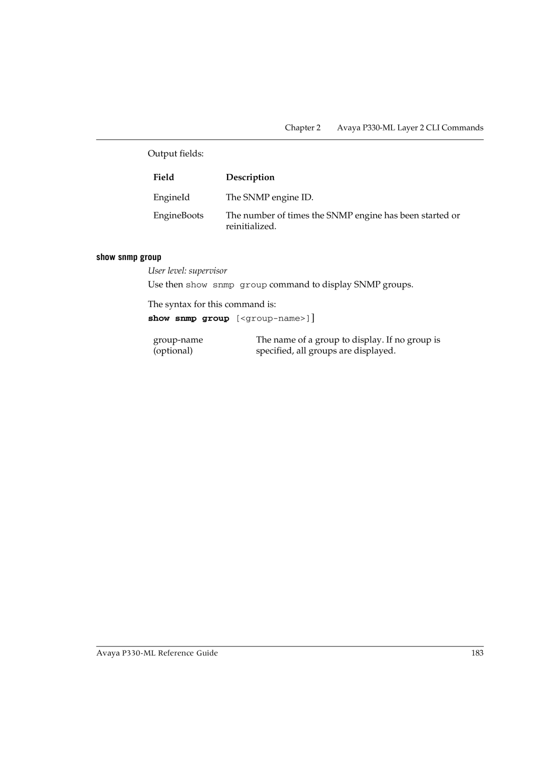 Avaya P330-ML-ML manual Show snmp group group-name 