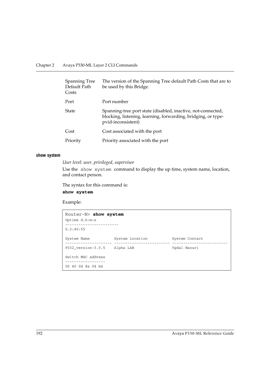 Avaya P330-ML-ML manual Show system 