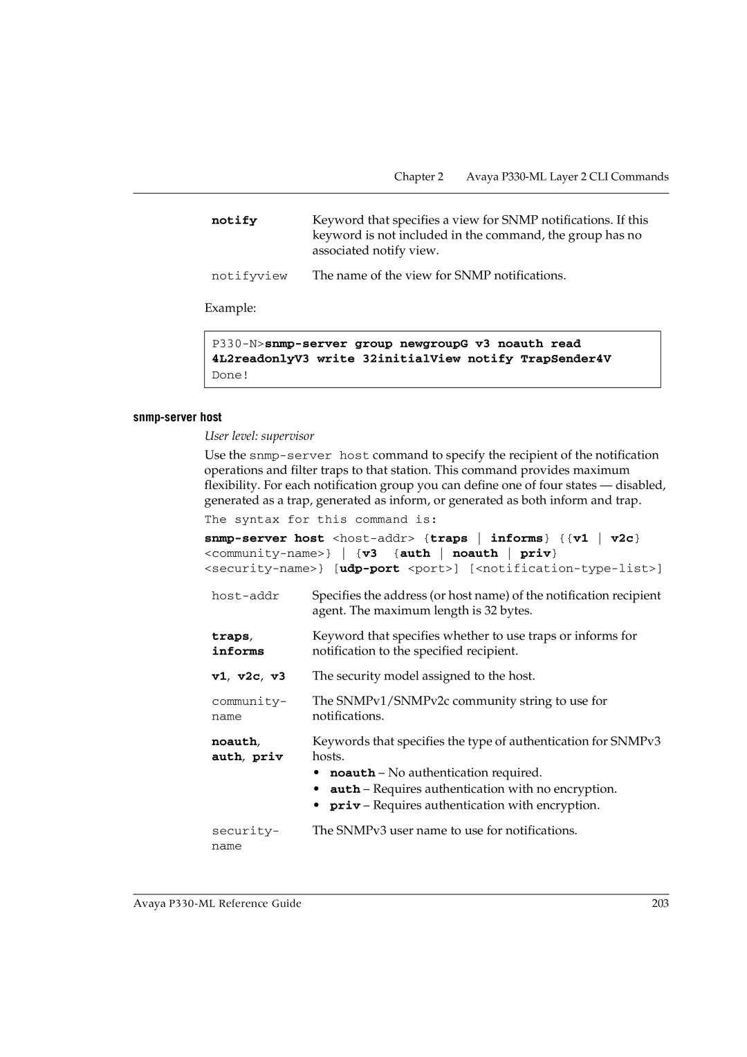 Avaya P330-ML-ML manual Notify, Snmp-server host, Traps, Informs 