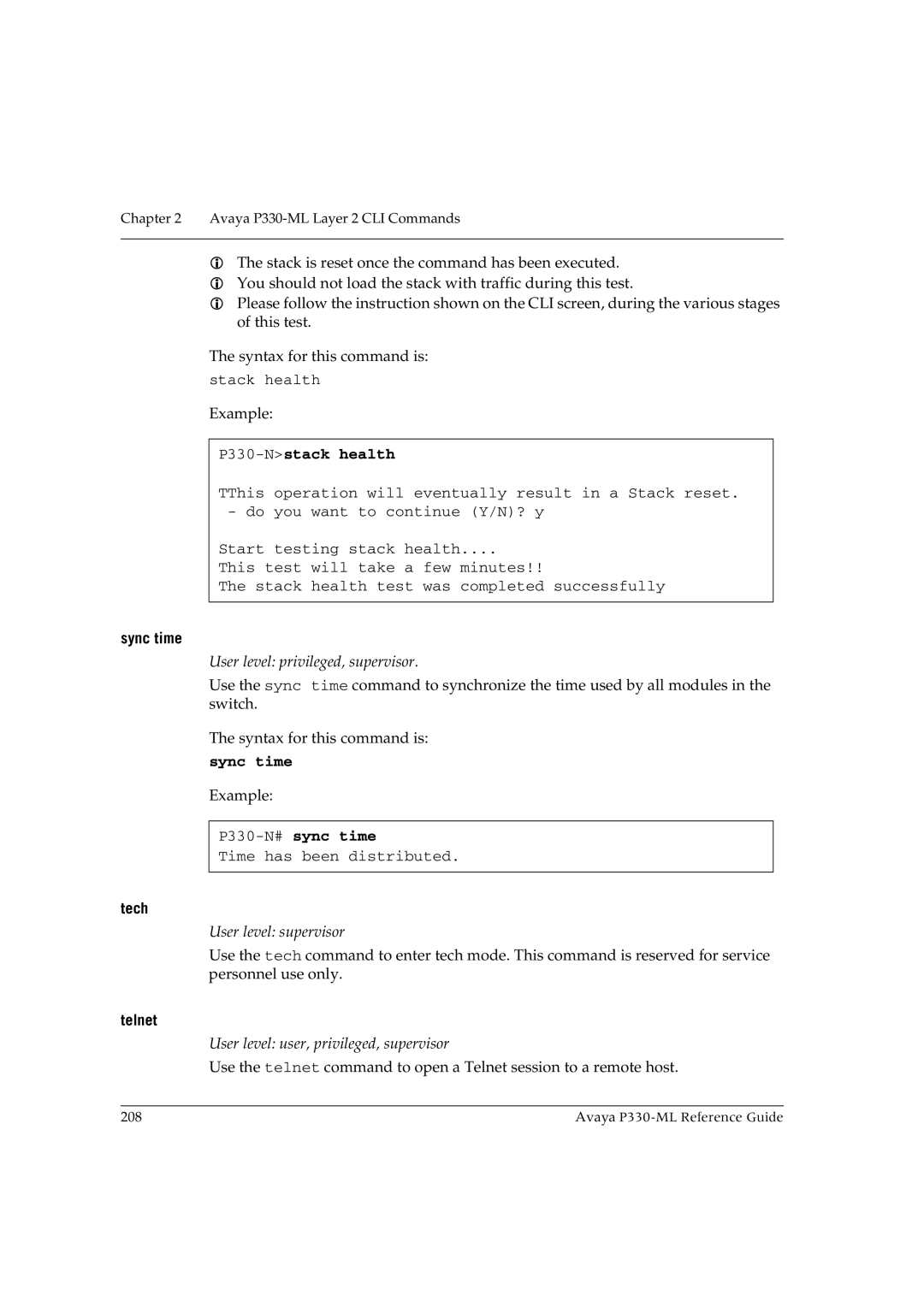 Avaya P330-ML-ML manual P330-Nstack health, Sync time, P330-N#sync time 