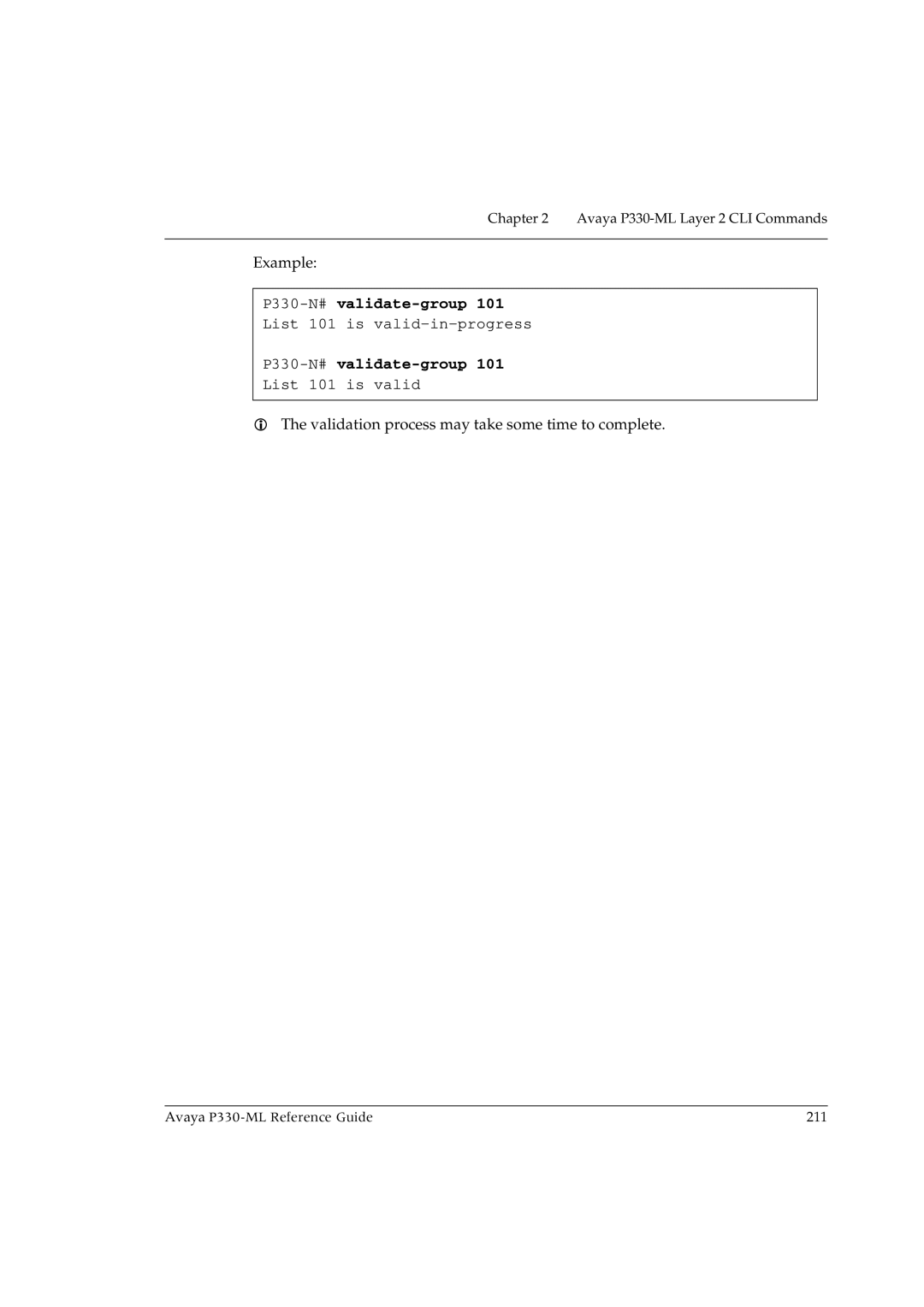 Avaya P330-ML-ML manual P330-N#validate-group, Validation process may take some time to complete 