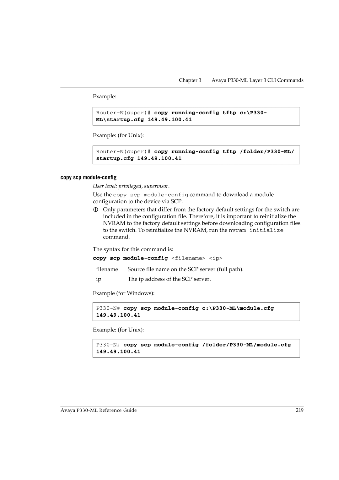 Avaya P330-ML-ML manual P330-N#copy scp module-config c\P330-ML\module.cfg 